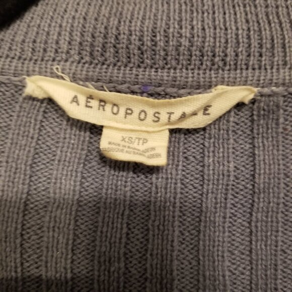 Aeropostale Periwinkle Long Sleeve Knit Crop Wraparound Collar Top Women xsmall - Picture 6 of 10